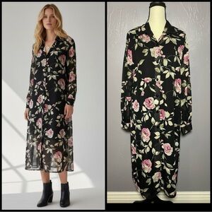 Vintage Blair Rose Chiffon Maxi Shirtdress with Black Dress Liner
